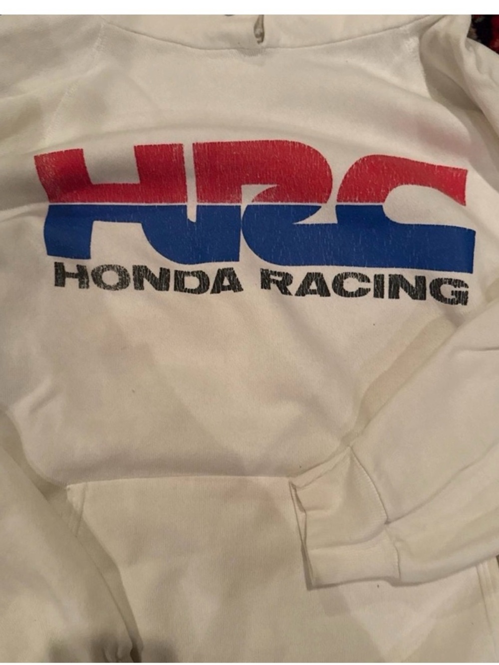 Hanes White Hoodie with Red and Blue Logo - Picture 4 of 4